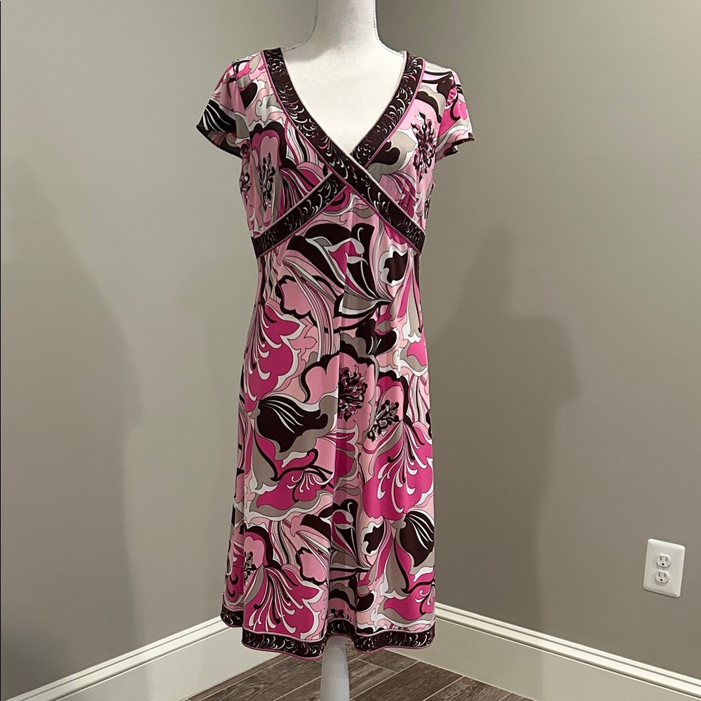 Tahari Pink and Black Floral Dress